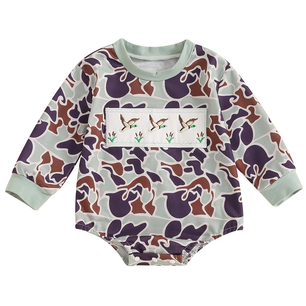 Pudcoco Duck Hunting Baby Clothes Infant Baby Boys Girls Camoflage Embroidered Mallard Duck Sweatshirt Romper (Green 0-3 Months)