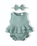Renotemy Infant Baby Rompers Girl Cotton Linen Clothes Short Sleeve Outfits One-Piece Bodysuit Baby Girl Clothes 3-6 Months