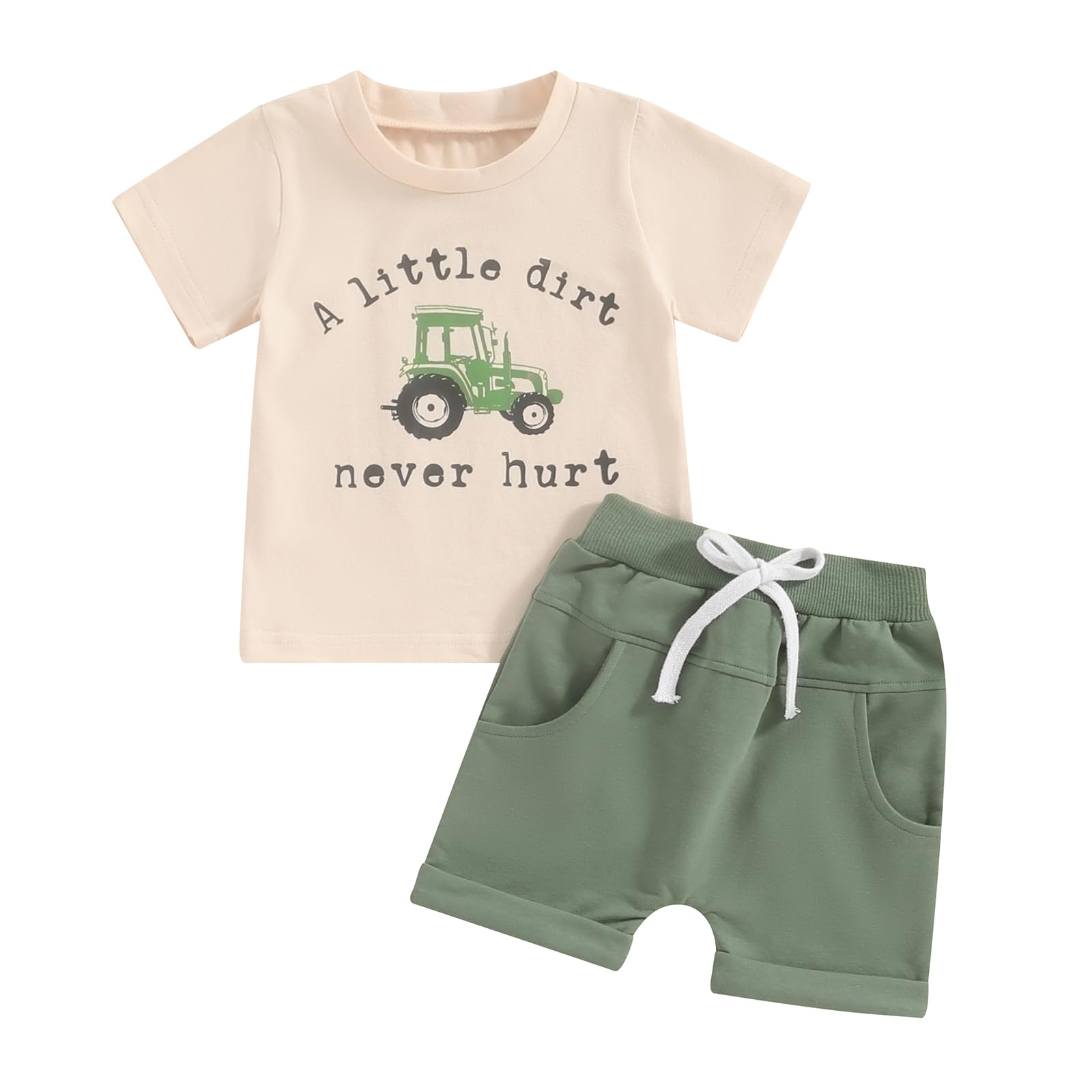 Bonangber Toddler Baby Boy Summer Clothes Tractor/Funny Letters Print T-Shirt Casual Shorts Set Infant Baby Farm Clothes (A-Beige Tractor18-24 Months)