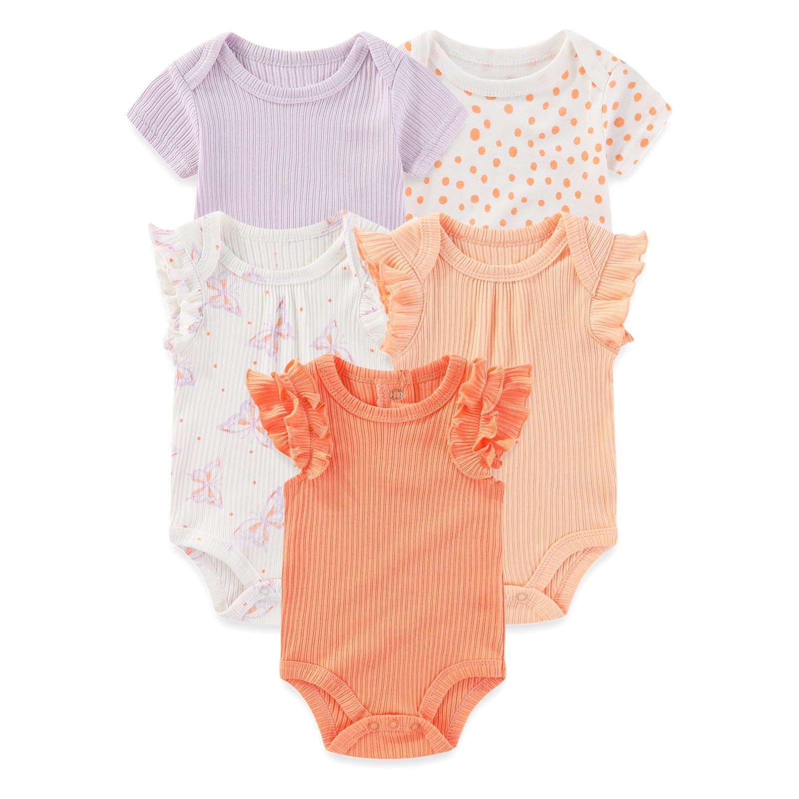 falianni Four Seasons Baby Boy Girl Bodysuits 5-Pack Cotton Comfort Short Sleeve Baby Clothes Soft Infant Outfits
